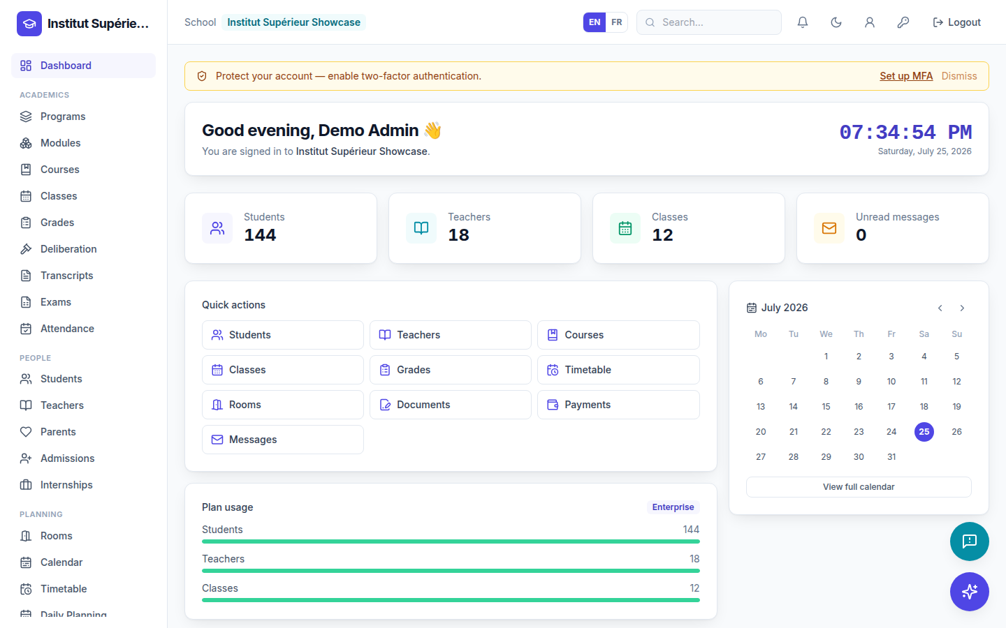 Dashboard — screenshot of the EduScola interface