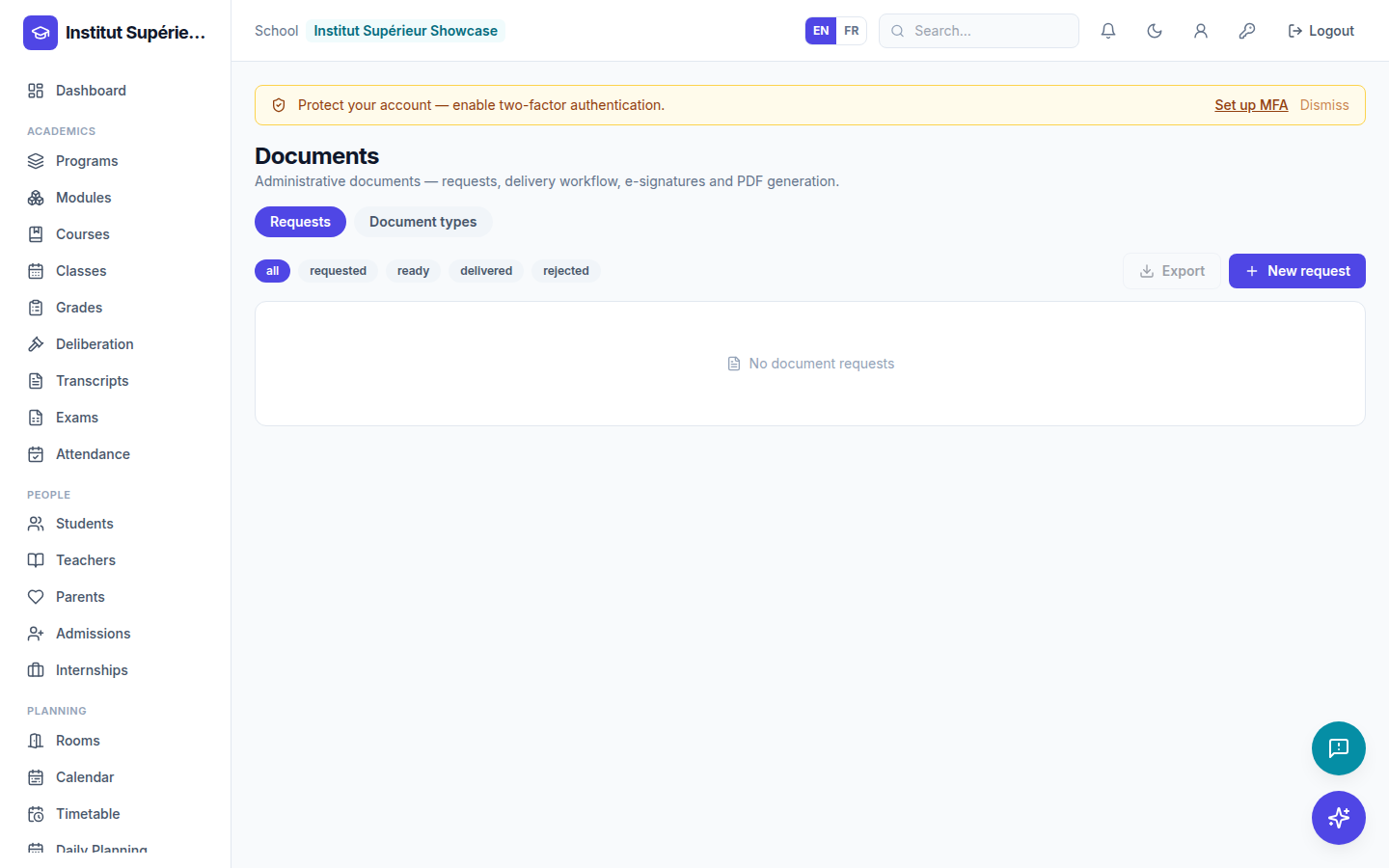 Documents — screenshot of the EduScola interface